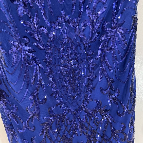 Crystal Sky Satin and Sequin Blue Mini Dress - Picture 7 of 7